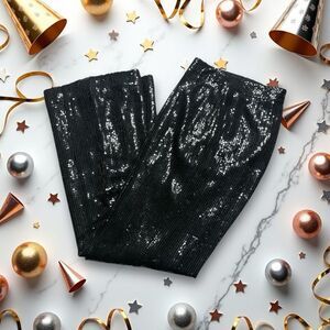 Hugo Buscati Collection Women's 100% Silk Sequin Pants, Wide Leg, Black, Size 10